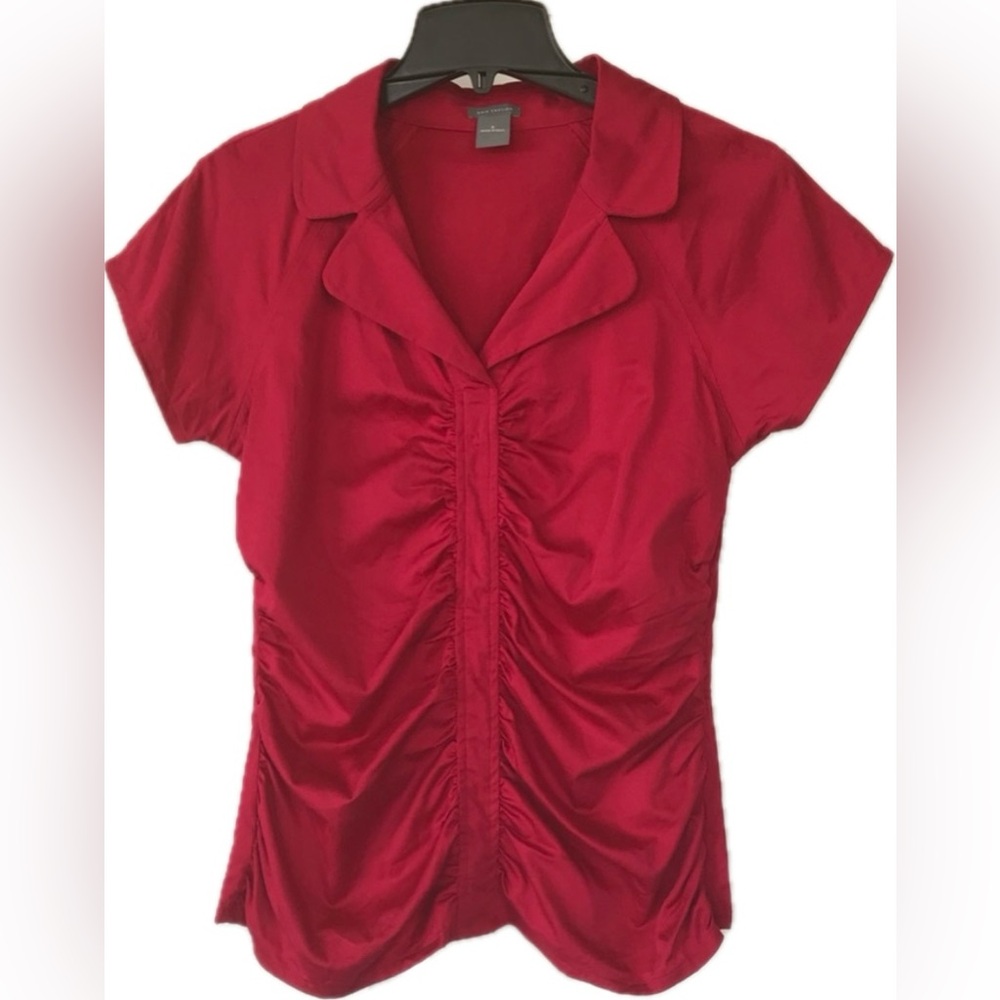 Ann Taylor Ruched Top with Side Zip (6) Red